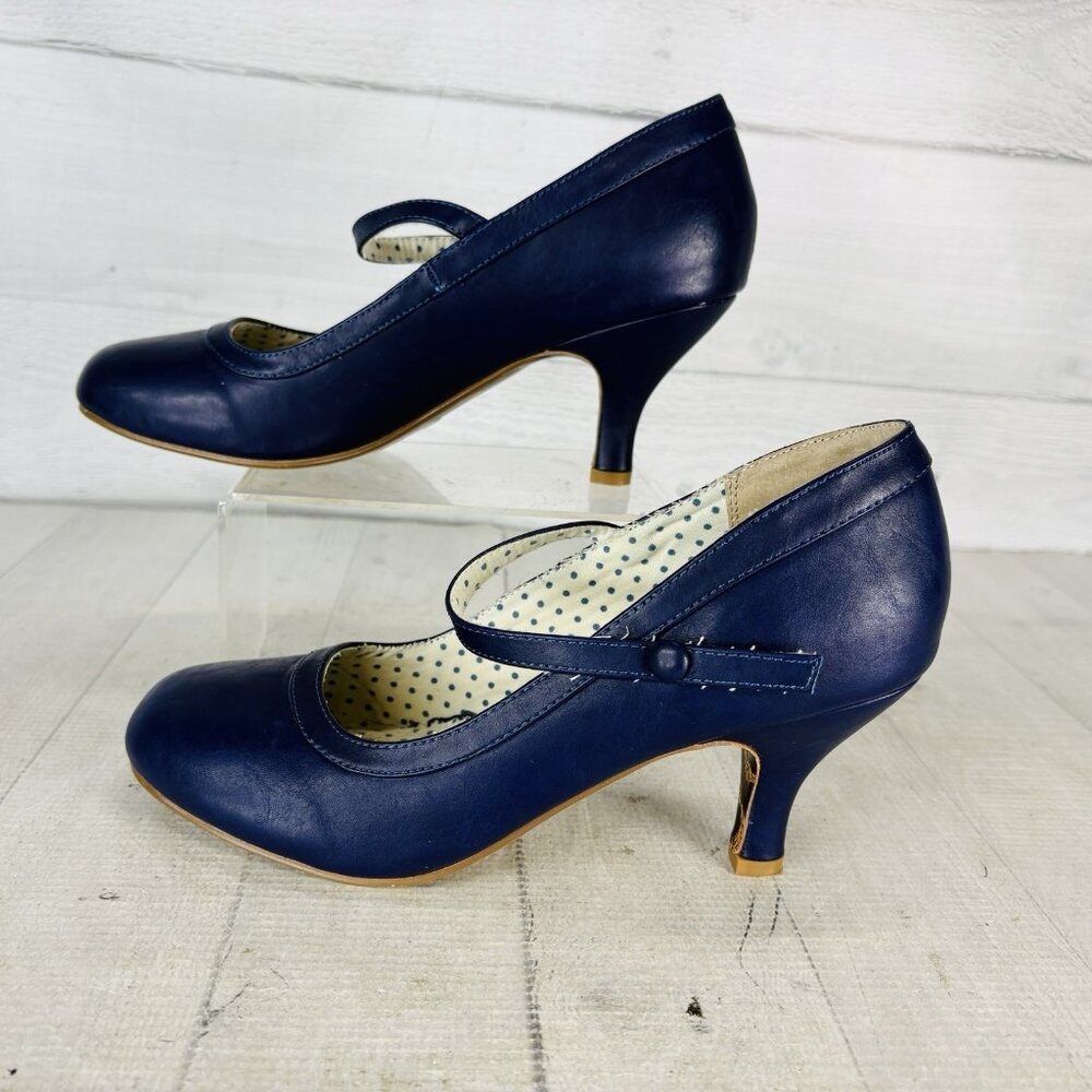 Bettie Page By Ellie BETTIE VINTAGE PUMP Deep Purple Retro Heel Mary Jane Size 8 - Picture 4 of 16